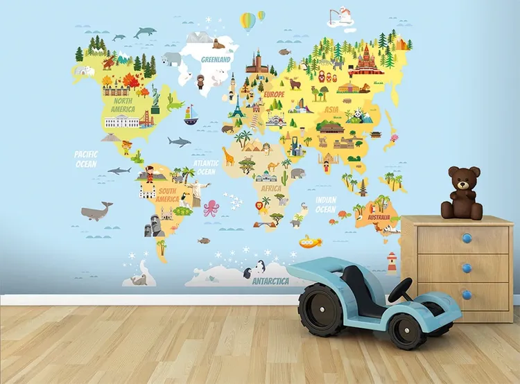 Ada Kids Murals - Parato murale con mappa geografica per cameretta bambini