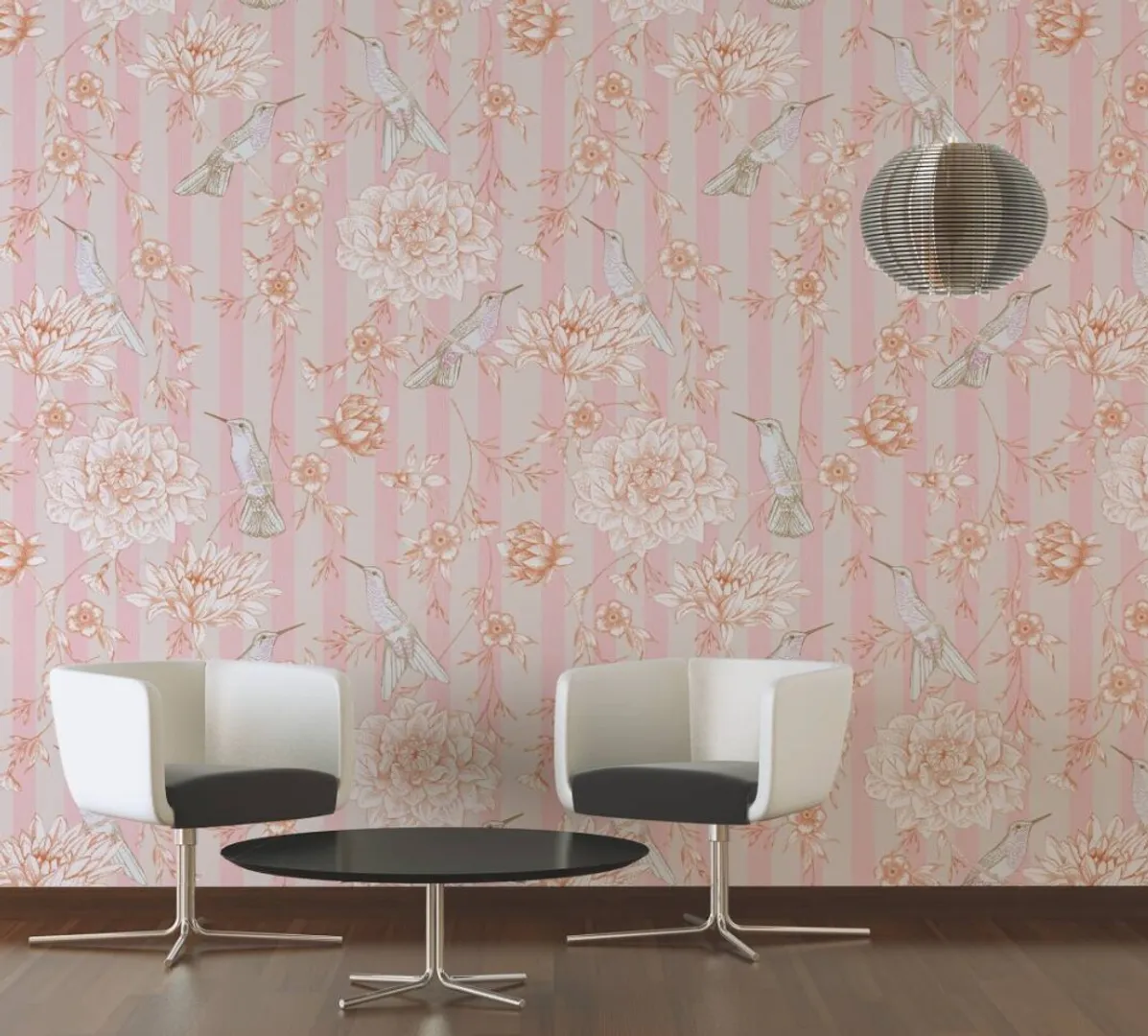 Country Charme - Parato floreale ripetibile con stampa rigata ripetibile