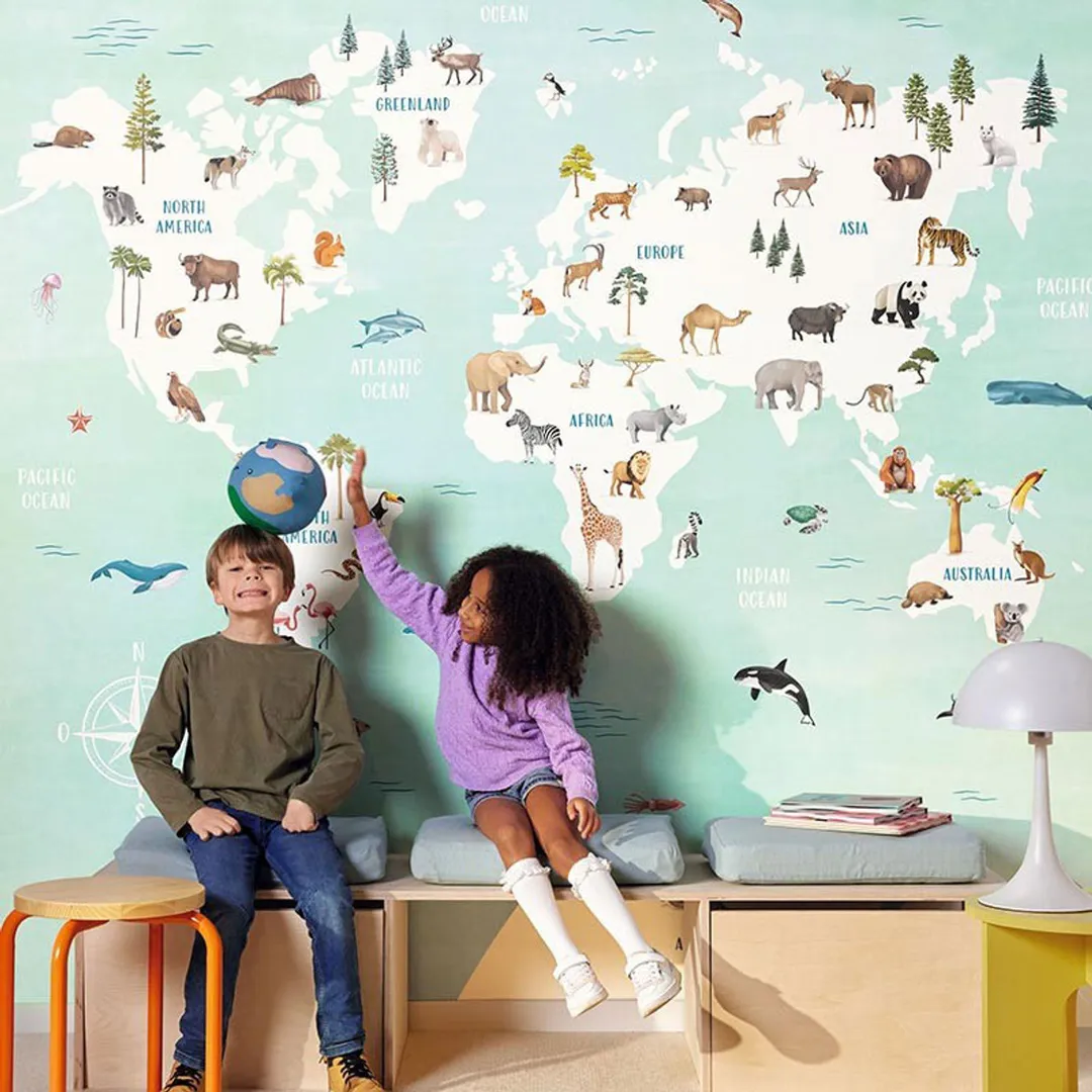 Les Minis mondes - Pannello in carta da parati con planetario ed animali
