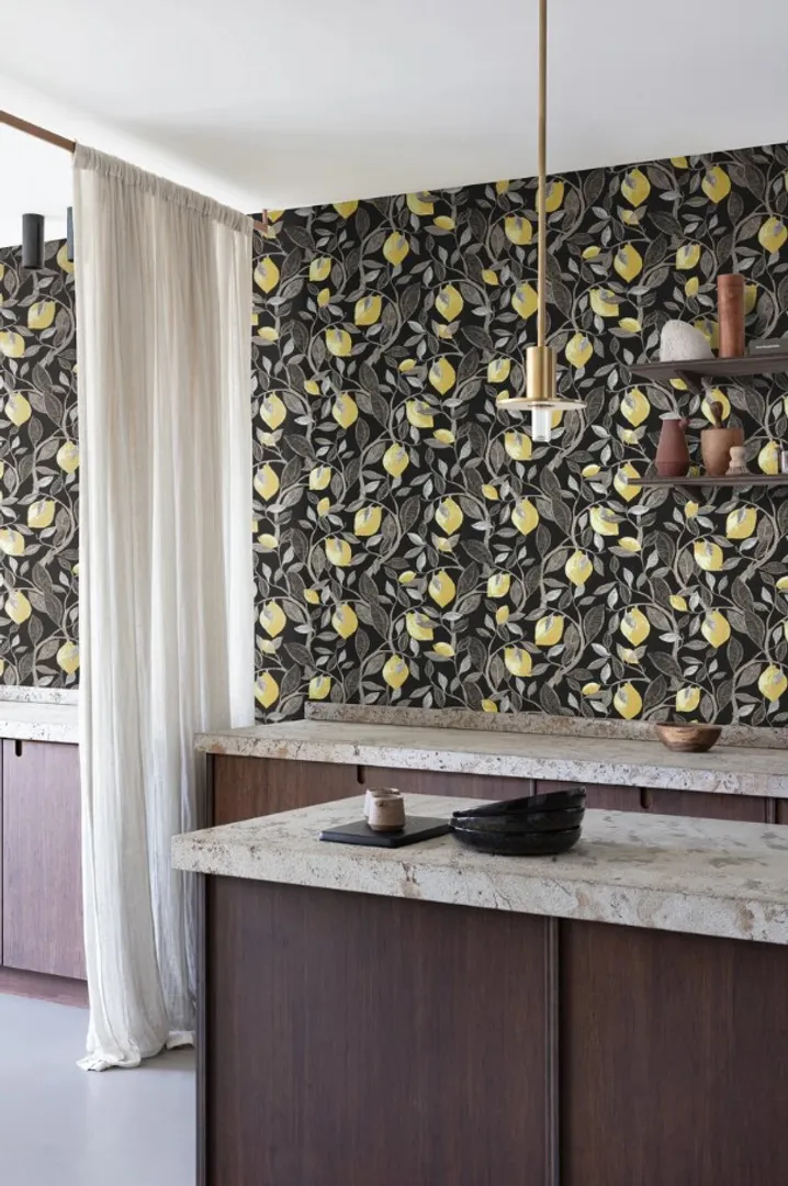 Aquila - Parato stile mediterraneo con limoni trama touch. Varie colorazioni