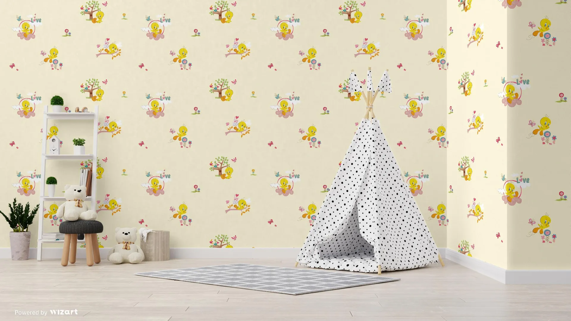 Ada Kids - Carta da parati Titty per cameretta bambina in due colorazioni. Rotoli grandi il doppio