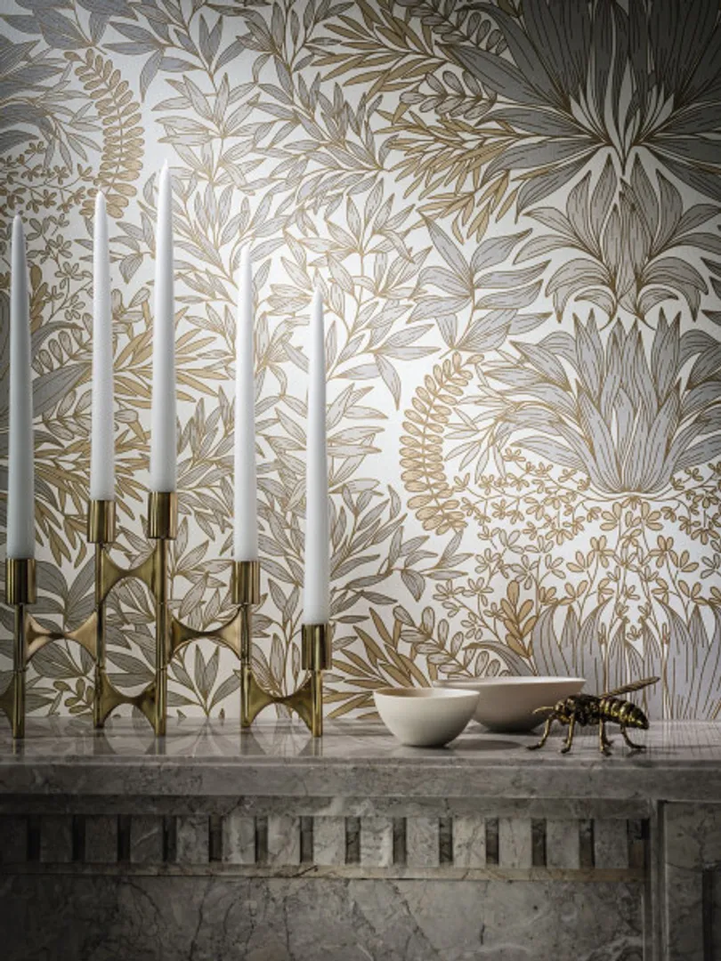 Square Jasmin - Parato floreale con riflessi oro vari colori lieve rilievo
