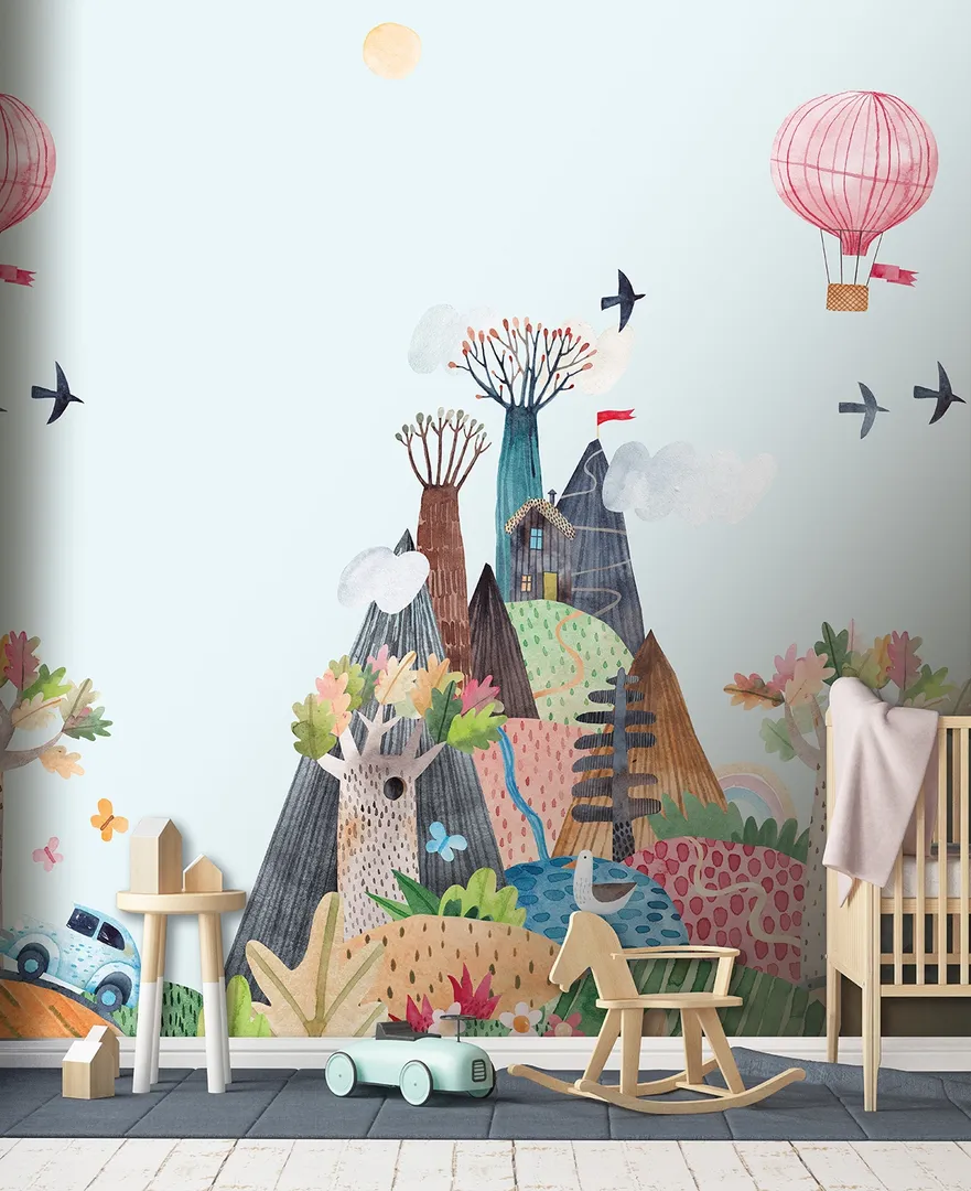 Cute Walls - Carta parati neonati e bambini con paesaggio. Ripetibile. Dim H2.80m x L2.12m