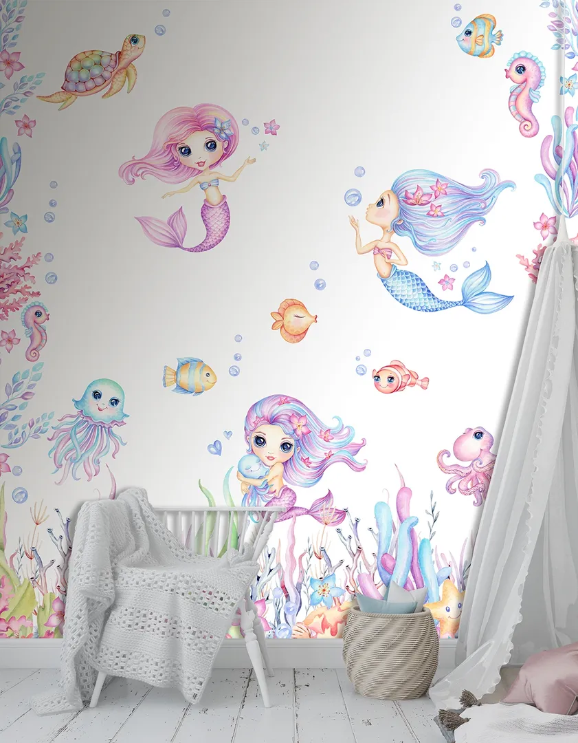 Cute Walls - Parati sirenetta per bambina, ripetibile dim. H2.80m x L2.12m