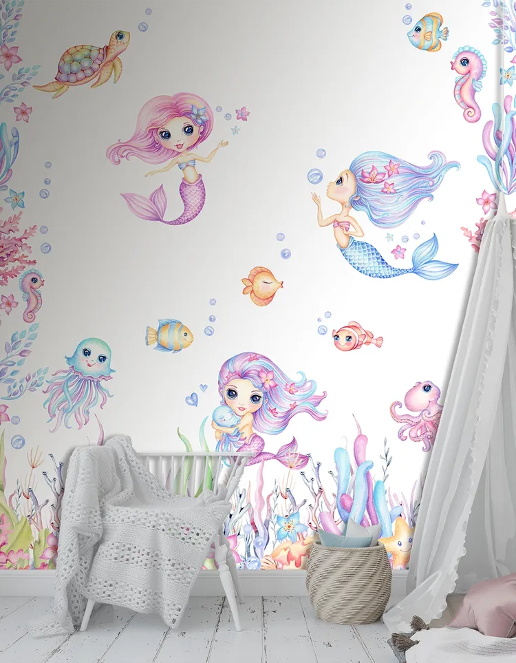 Cute Walls - Parati sirenetta per bambina, ripetibile dim. H2.80m x L2.12m