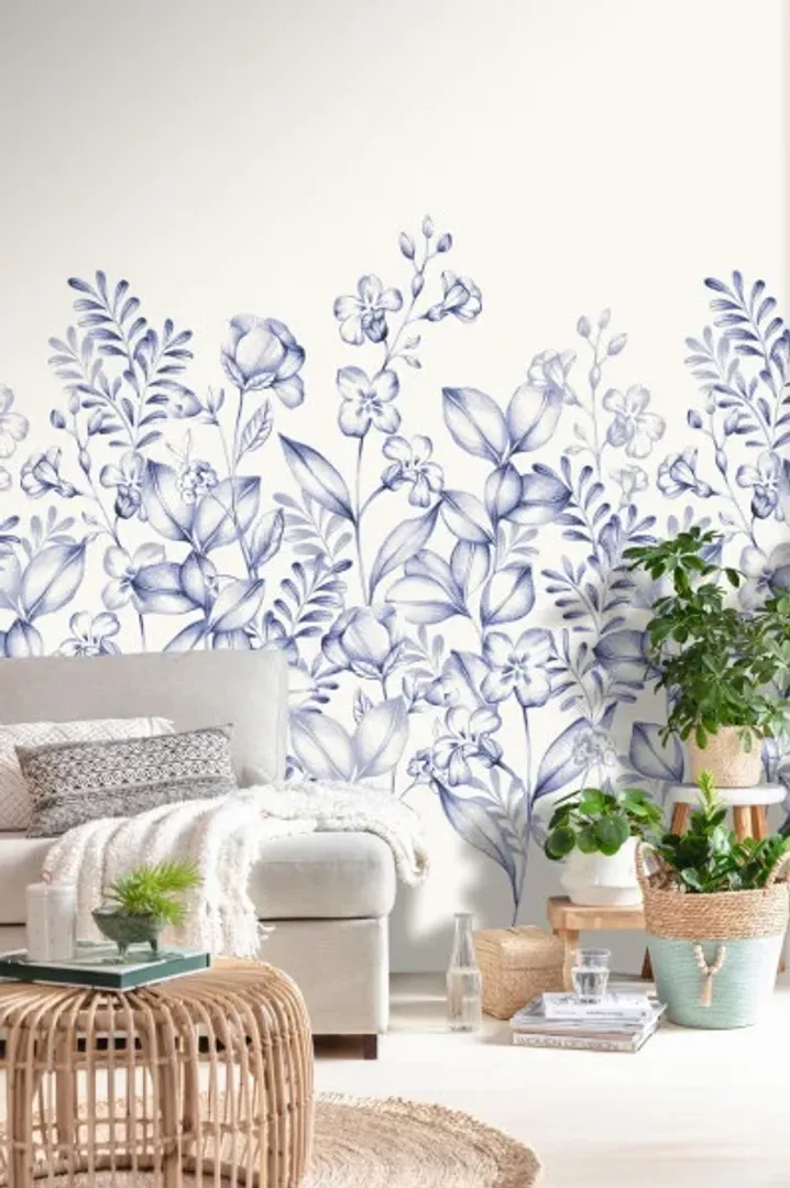 Pimp My Wall - Parato 3 misure floreale effetto schizzo a matita su TNT