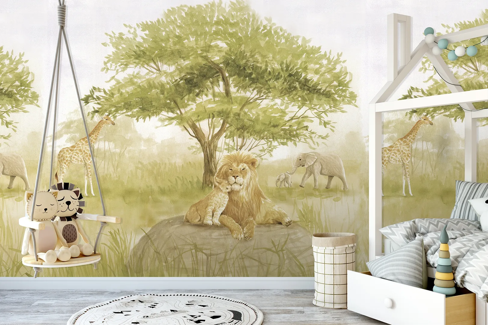 Cute Walls - Carta parati giungla con animali selvaggi. Ripetibile per cameretta. Dim. H2.80m x L2.12m