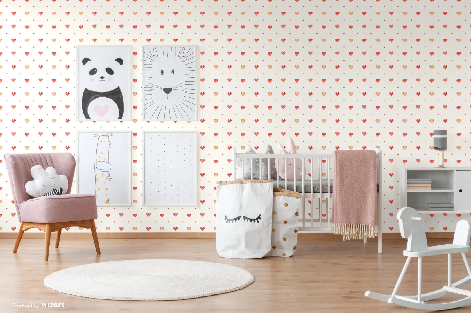 Ada Walls - Carta da parati per cameretta con brillantini e cuori in 2 colorazioni. Rotoli grandi il doppio