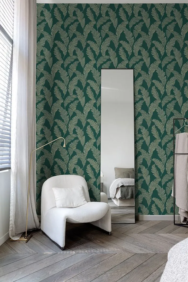 Tempo - Carta da parato con foglie tropicali in vari colori a rilievo