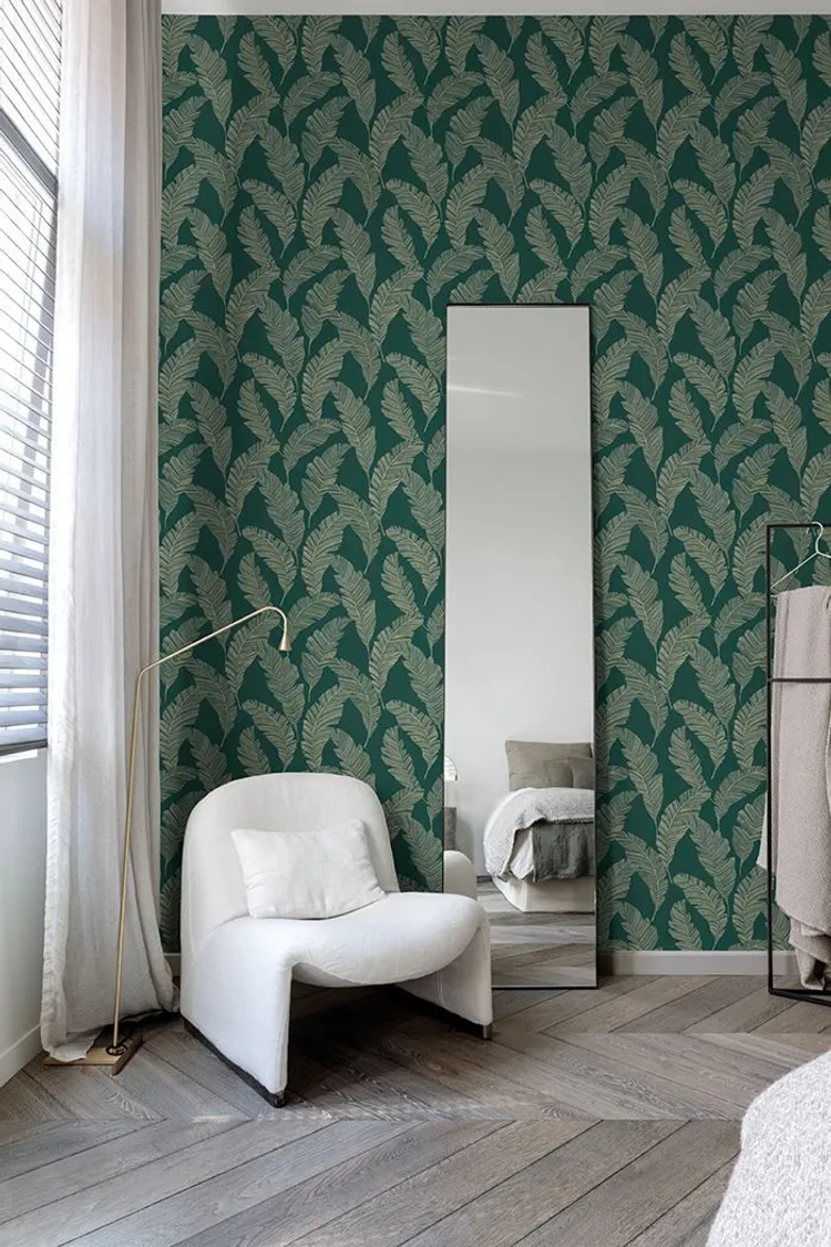 Tempo - Carta da parato con foglie tropicali in vari colori a rilievo