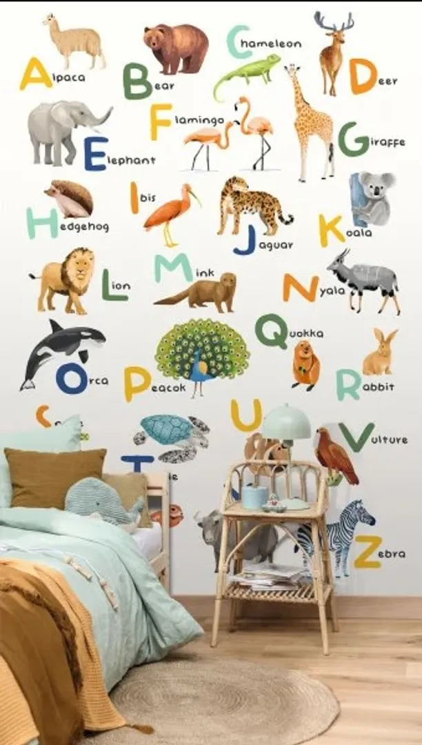 Les minis mondes - Pannello in parato per bambini con animali ed alfabeto