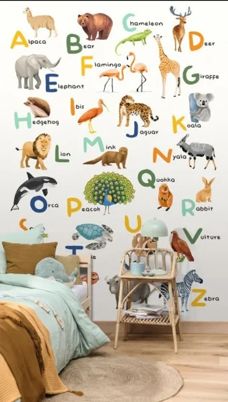 Les minis mondes - Pannello in parato per bambini con animali ed alfabeto