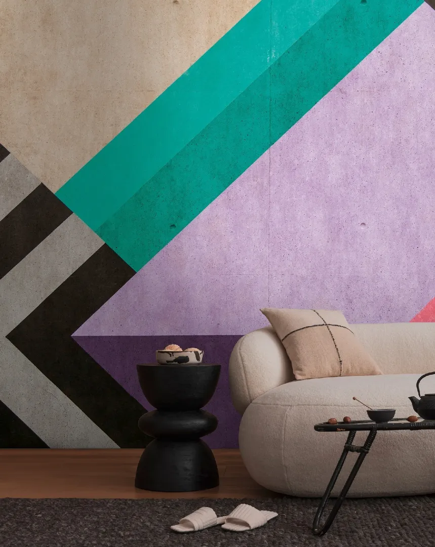 Unico - Parato geometrico non ripetibile tridimensionale dimensione L3.71m x H2.80m