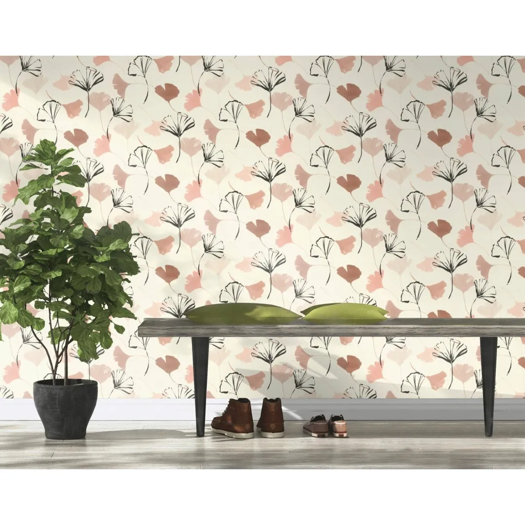 Savana - Carte da parati floreali stile giapponese beige e cipria