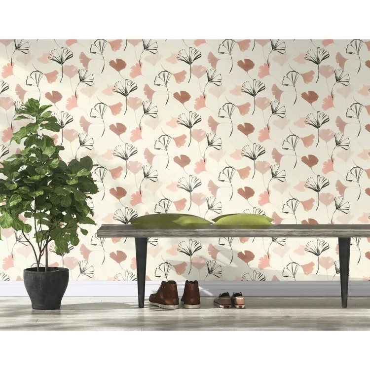 Savana - Carte da parati floreali stile giapponese beige e cipria