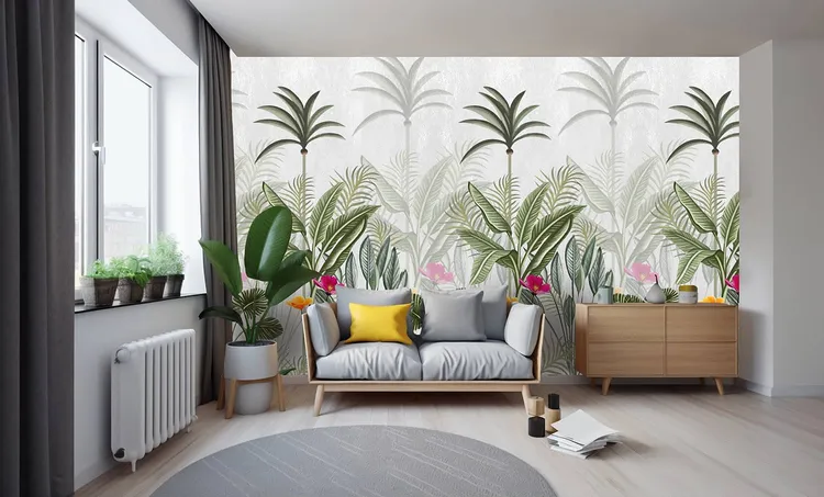 Wonderwall vol1 - Pannello in carta da parato tropicale, due colori, dimensioni L188cm x H300cm ripetibile