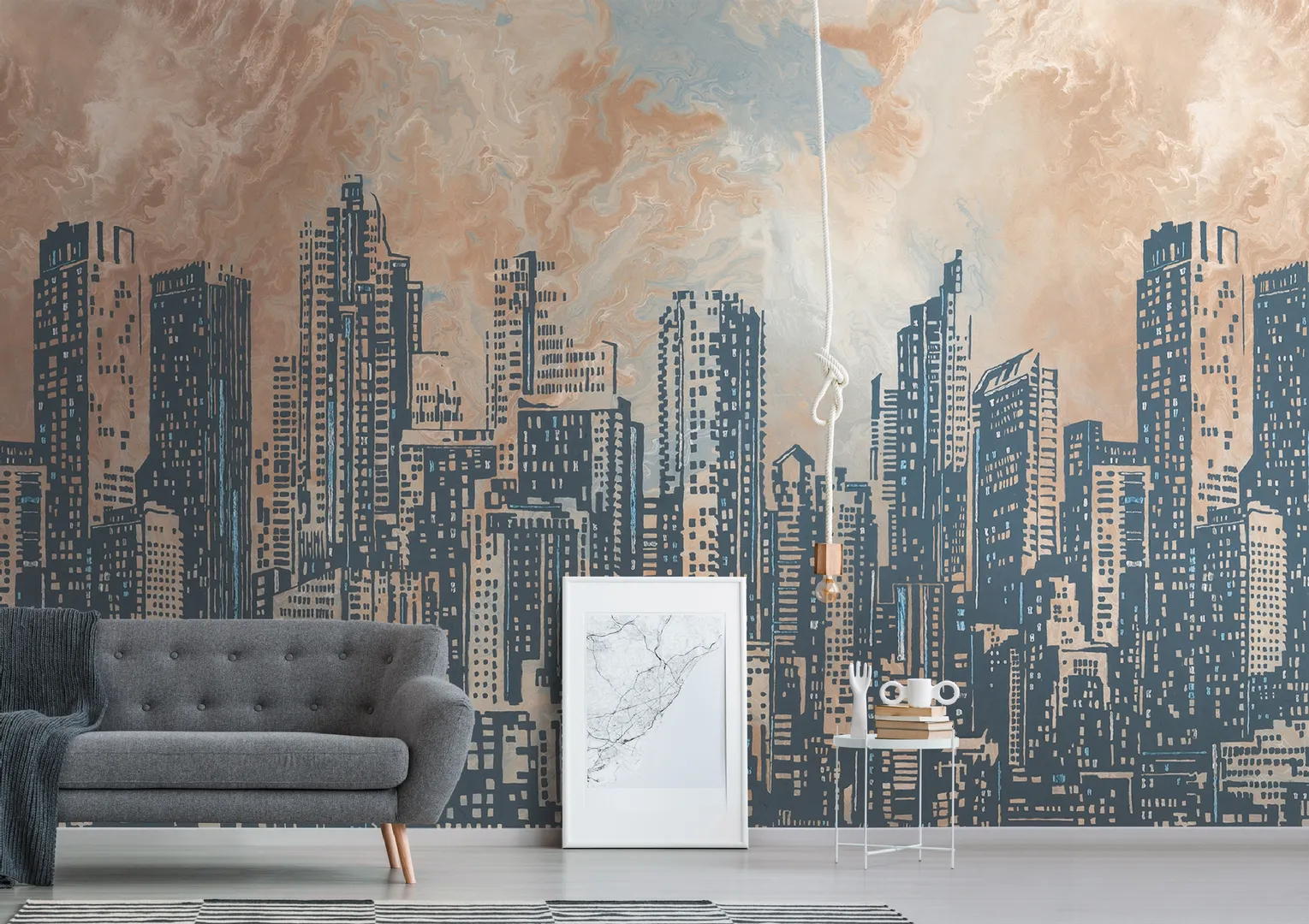 City Shapes - Parato disegno città dimens. L3.71m xn H2.80m ripetibile