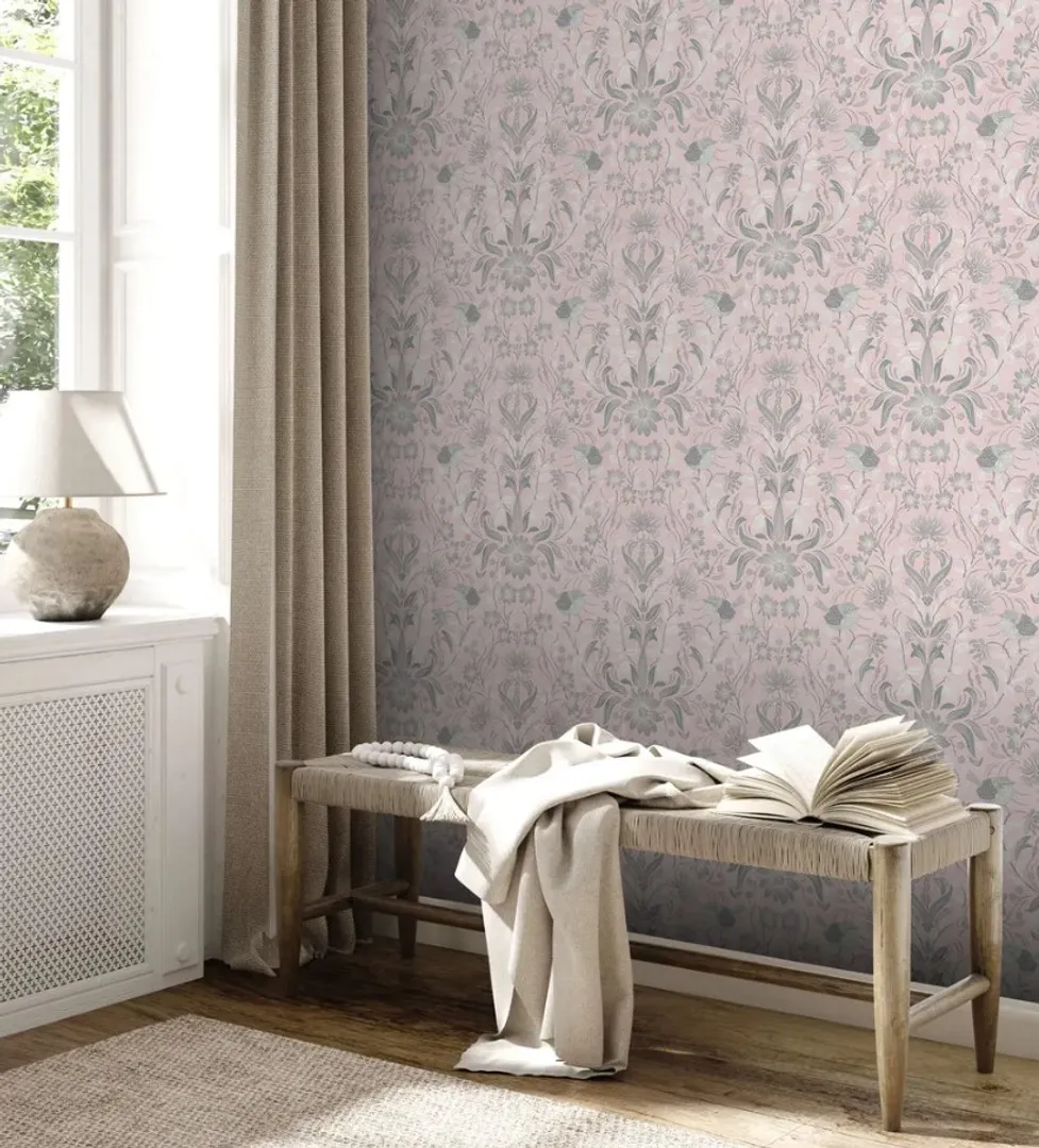 Country Charme - Parato floreale classico in varie colorazioni su trama effetto tessuto