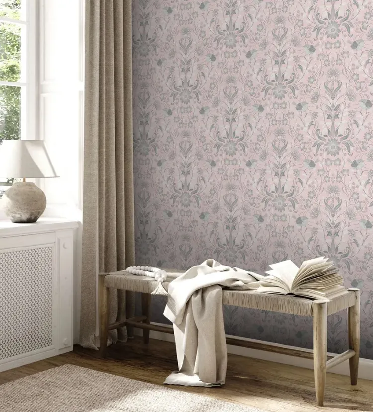 Country Charme - Parato floreale classico in varie colorazioni su trama effetto tessuto