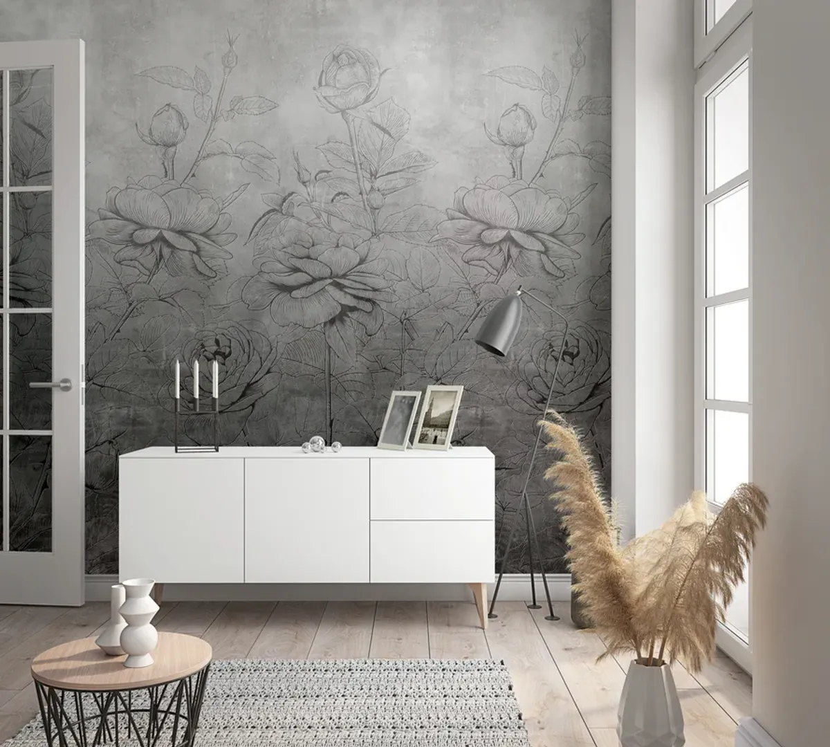 Voyager - Pannello floreale grigio dimensione H2.70m x L1.59m