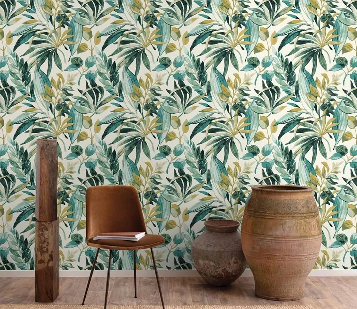 Karuna - Parato tropicale in tre colorazioni. Effetto acquarello