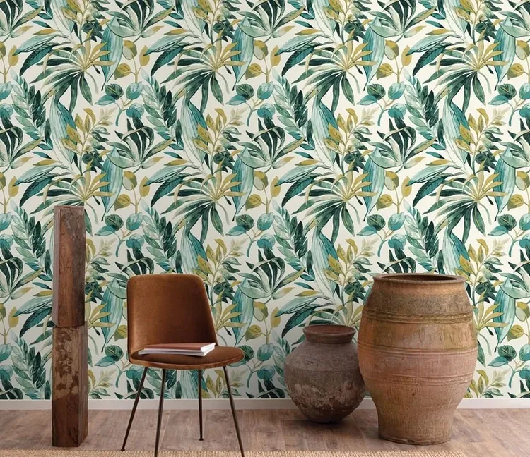 Karuna - Parato tropicale in tre colorazioni. Effetto acquarello