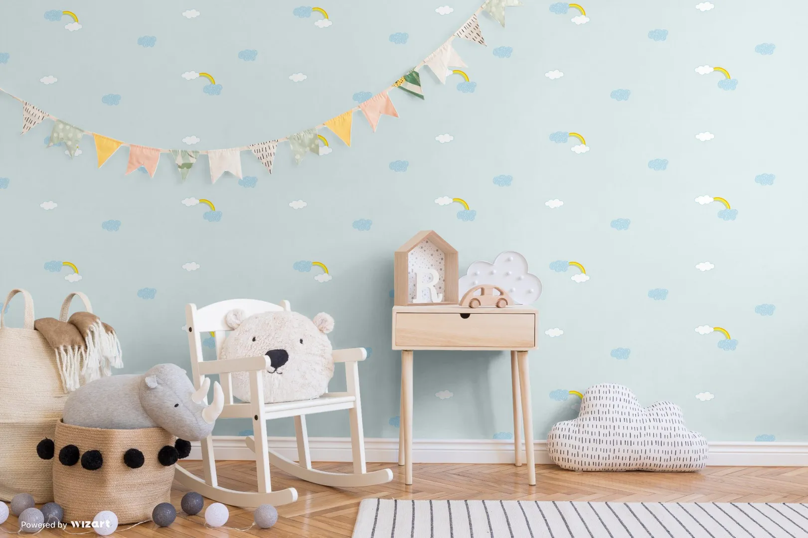 Ada Kids - Carta da parato con nuvole ed arcobaleni per cameretta bambino. Rotoli grandi il doppio