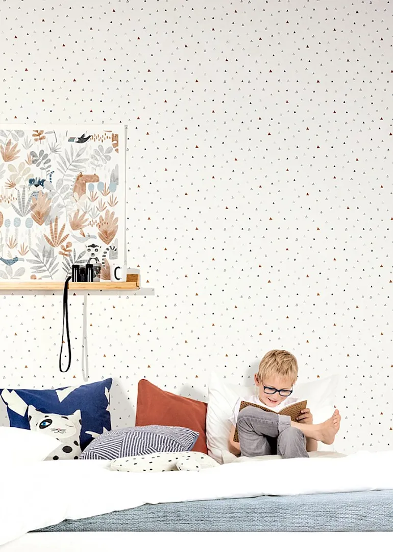 Be Happy - Carta da parato con triangoli colorati per camerette bambini