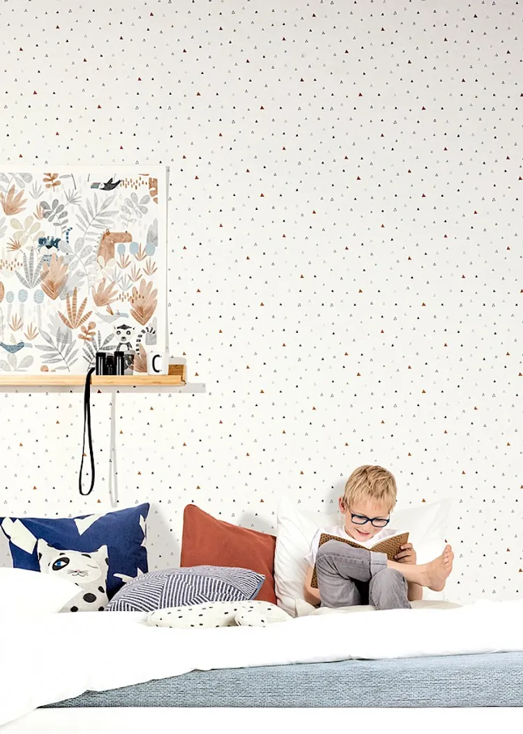 Be Happy - Carta da parato con triangoli colorati per camerette bambini