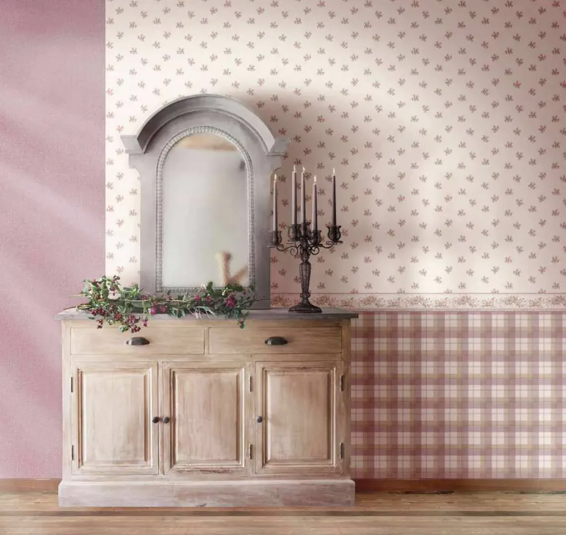 Blooming Garden - Parato scozzese tartan geometrico vari colori. Trama effetto tessuto.
