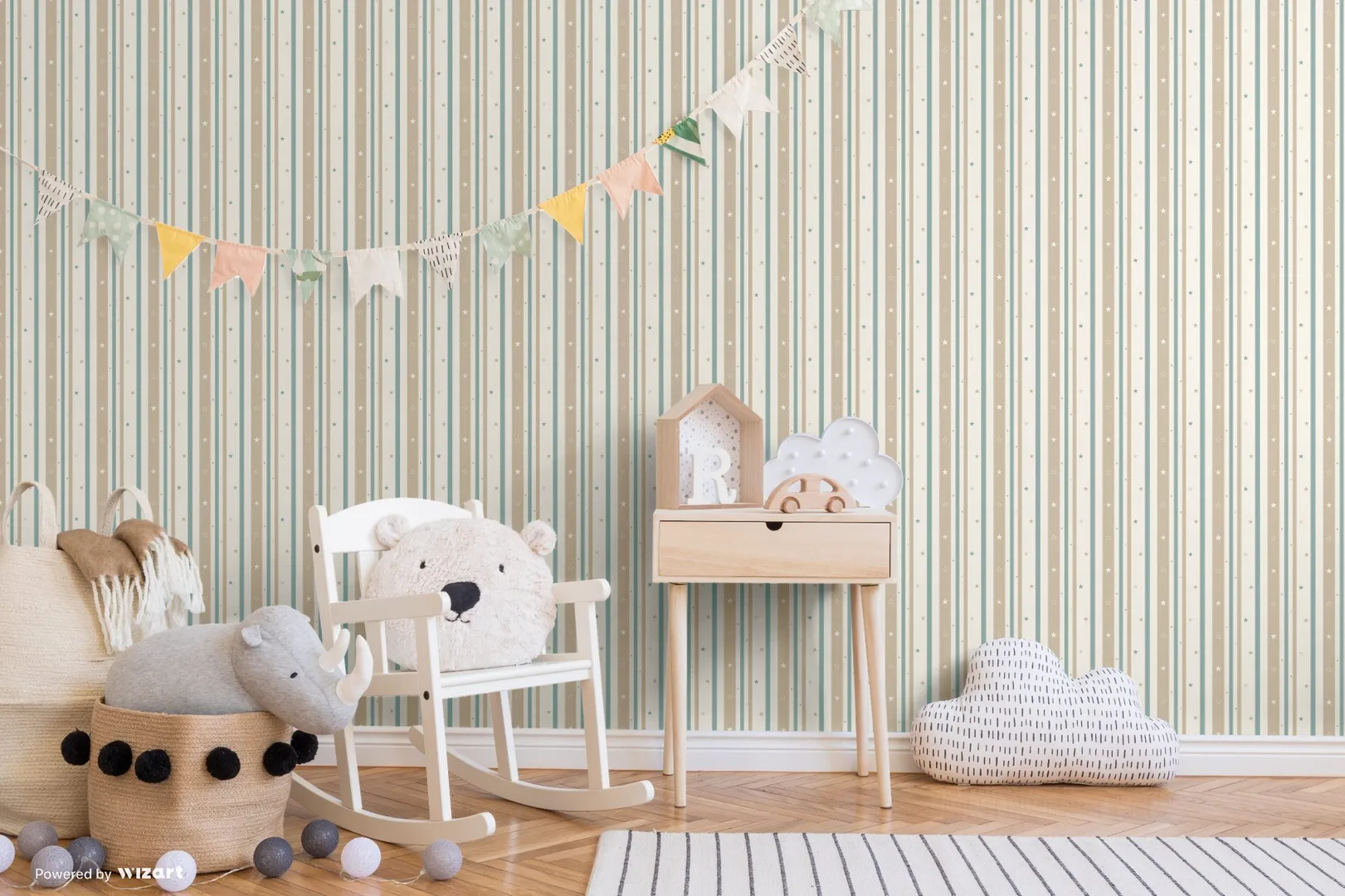 Ada Kids - Rigato camera bambini con stelle e strisce in due referenze di colore. Rotoli grandi il doppio