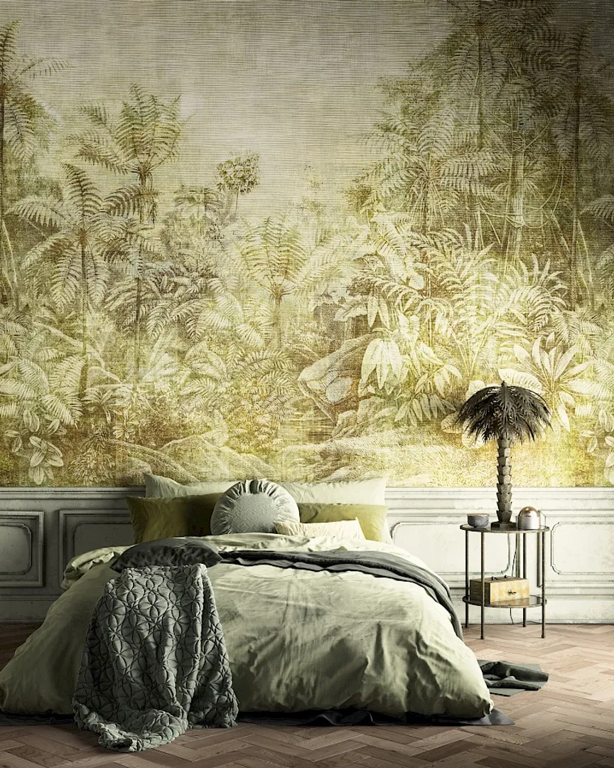 Cabinet - Parato tropicale 2 colori trama in rilievo. Dimensione H3.00m x L3.48m