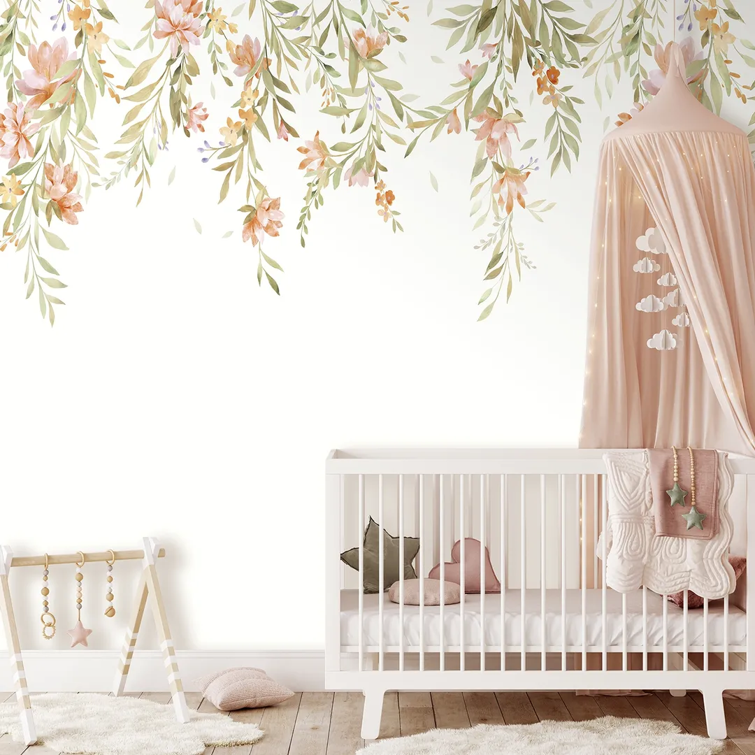 Cute Walls - Carta da parato floreale per neonati, bambini ed adulti. Ripetibile. Dim H2.80m x L2.12m