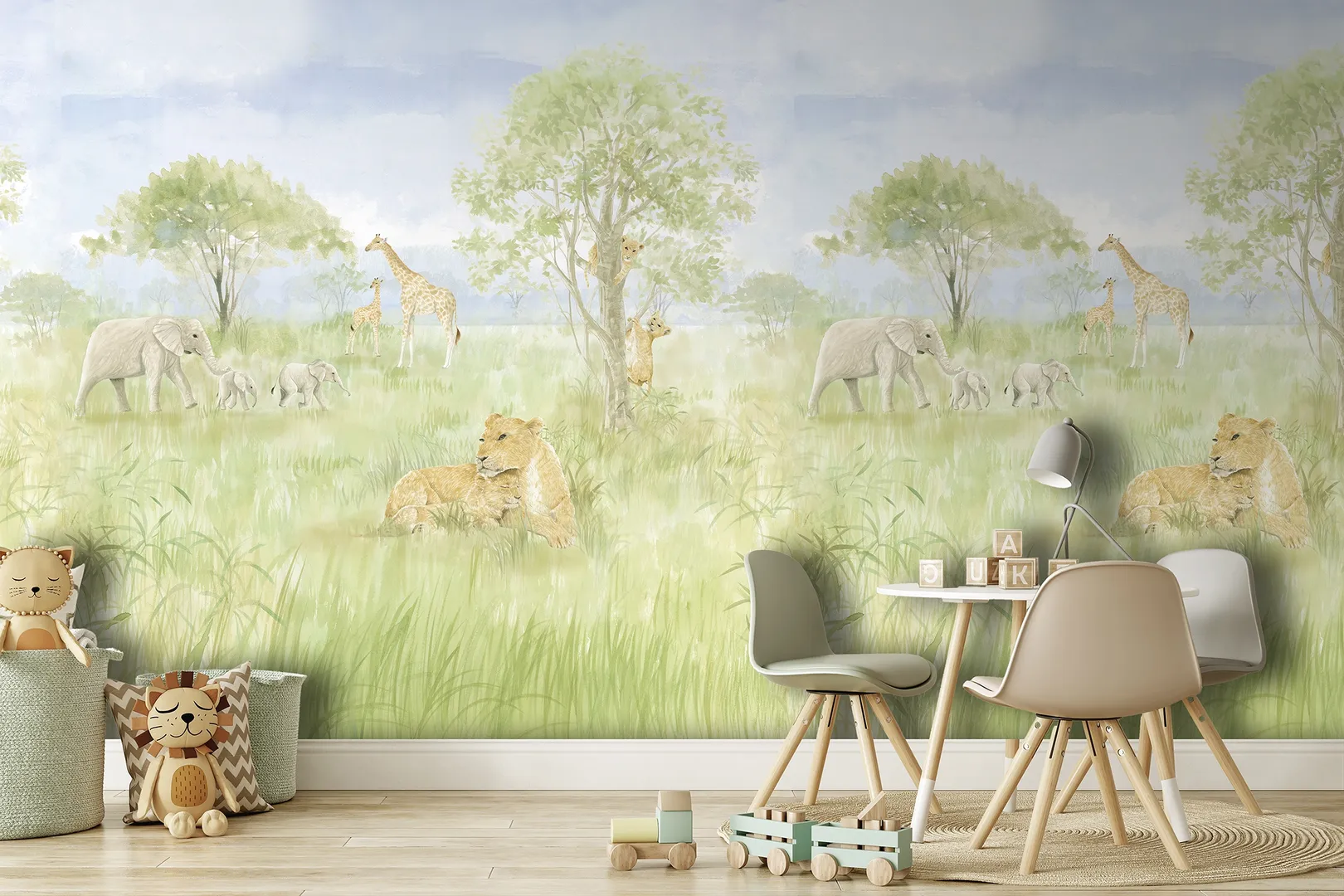 Cute Walls - Parati per camerette con animali selvaggi della giungla. Ripetibile. Dim. H2.80m x L2.12m