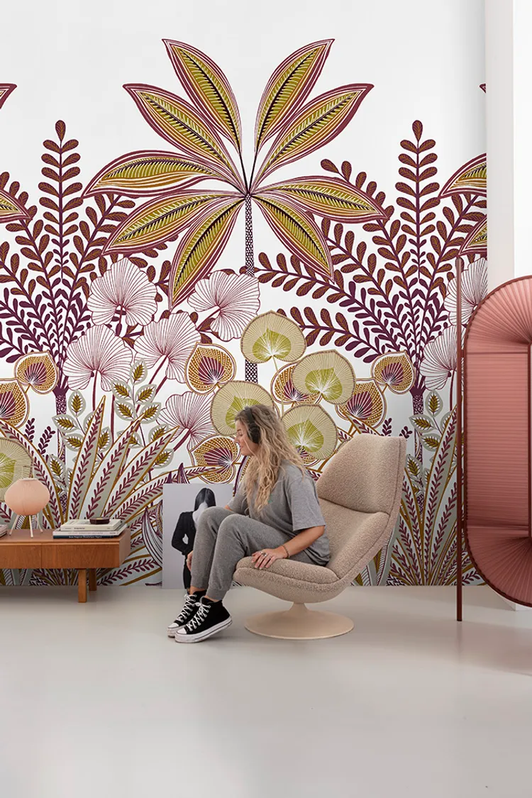 Orom 2 - Pannello stampa foglie tropicali in carta da parato Lung. 1.59m x H2.80m ripetitivo