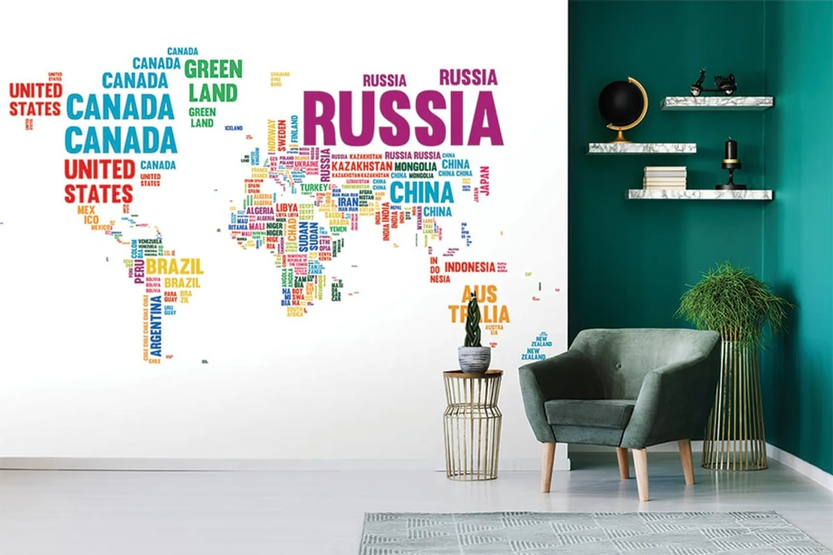 Ada Kids Murals - Poster parato per camerette con mappa geografica e nomi città. Varie dimensioni