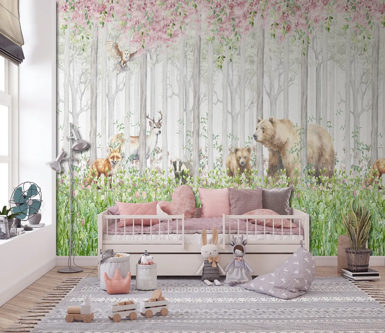 Cute Walls - Parato per bambini con stampa bosco ed orsi. Ripetibile. Dim. H2.80m x L2.65m