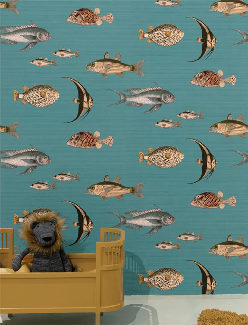 Fiaba - Carta da parato con acquario in 3 colorazioni. Tessuto effetto canvas