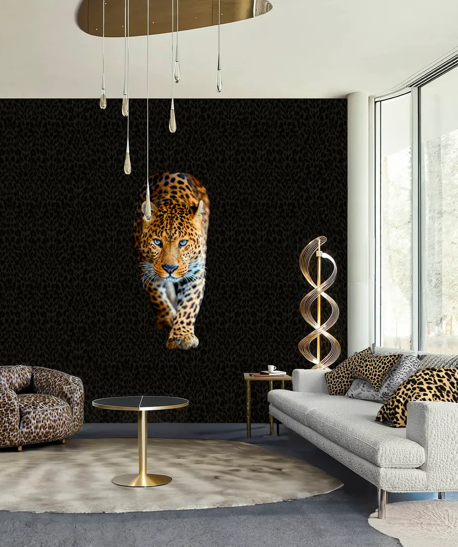 Wonderwall vol1 -  Pannello in carta da parato ghepardo, dimensioni L94cm x H300cm non ripetibile, oro. 