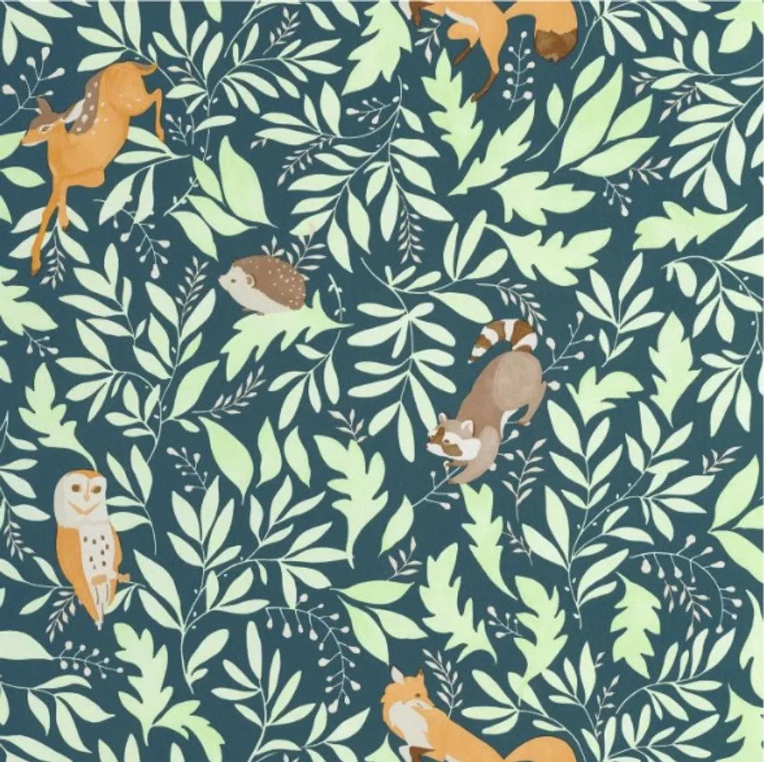Les minis mondes - carta da parato bambini con animali della foresta, vari colori
