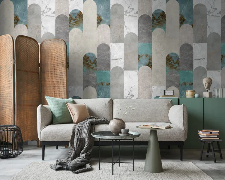 Unico - Parato geometrico tridimensionale effetto marmo. Dimens. L1.59m x H