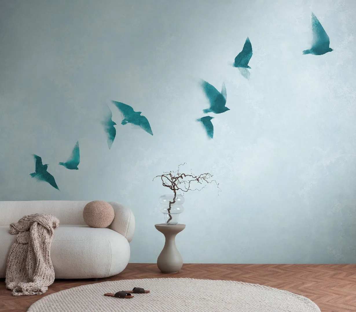 Unico - Parato tridimensionale con volo di uccelli non ripetibile. Dim. L3.71m x H2.80m