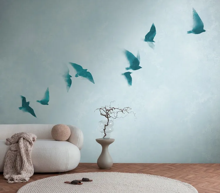 Unico - Parato tridimensionale con volo di uccelli non ripetibile. Dim. L3.71m x H2.80m