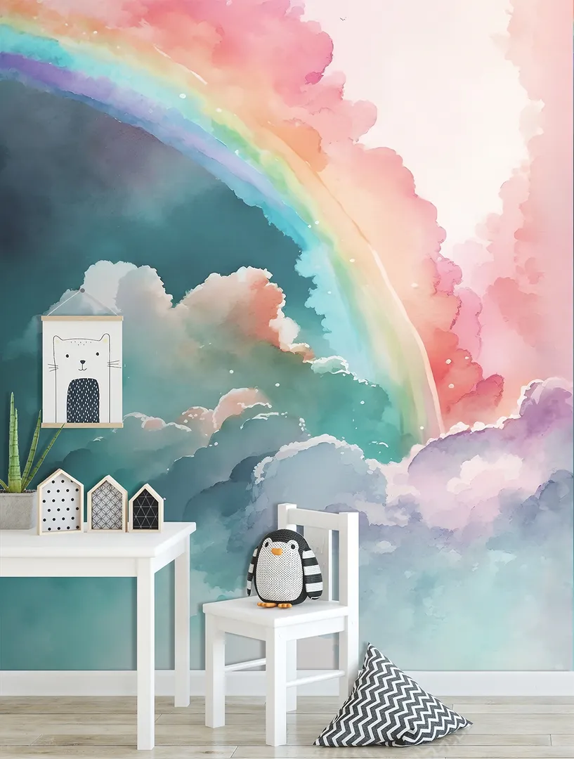 Cute Walls - Parato arcobaleno acquarellato. Dimensione H2.80m x L2.12m. Due referenze colori