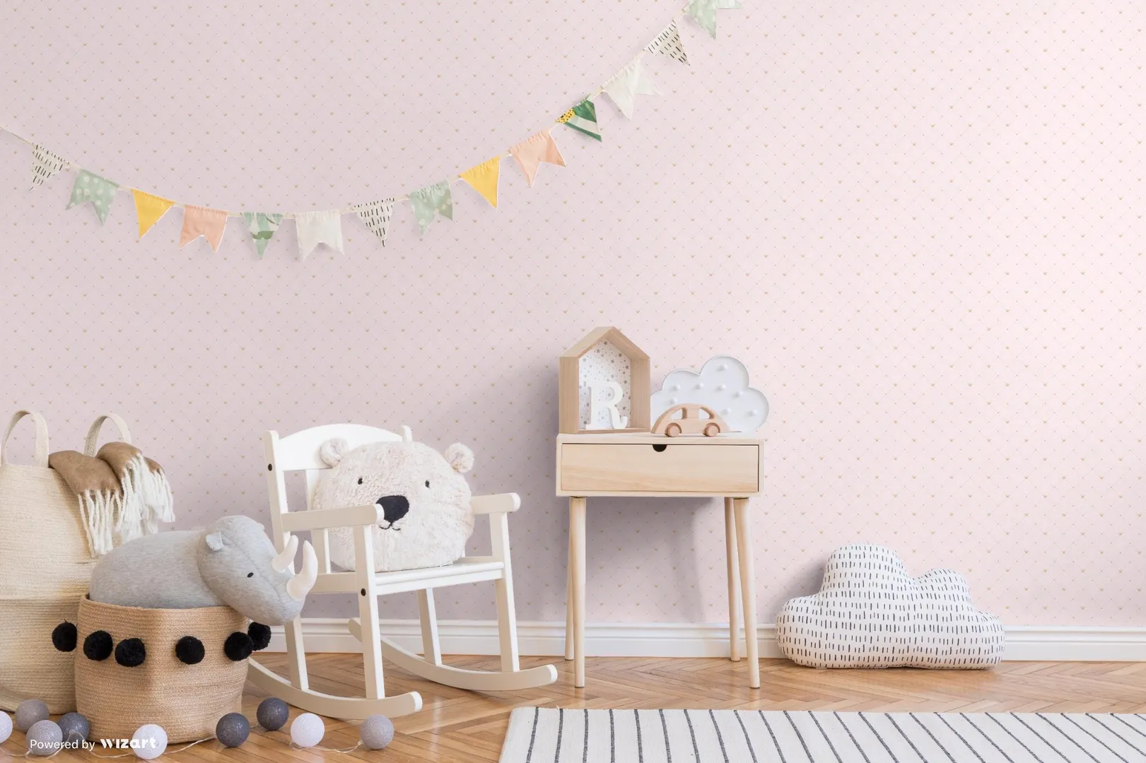 Ada Kids - Carta da parato per camerette bambina con coroncine. Due colori. Rotoli grandi il doppio