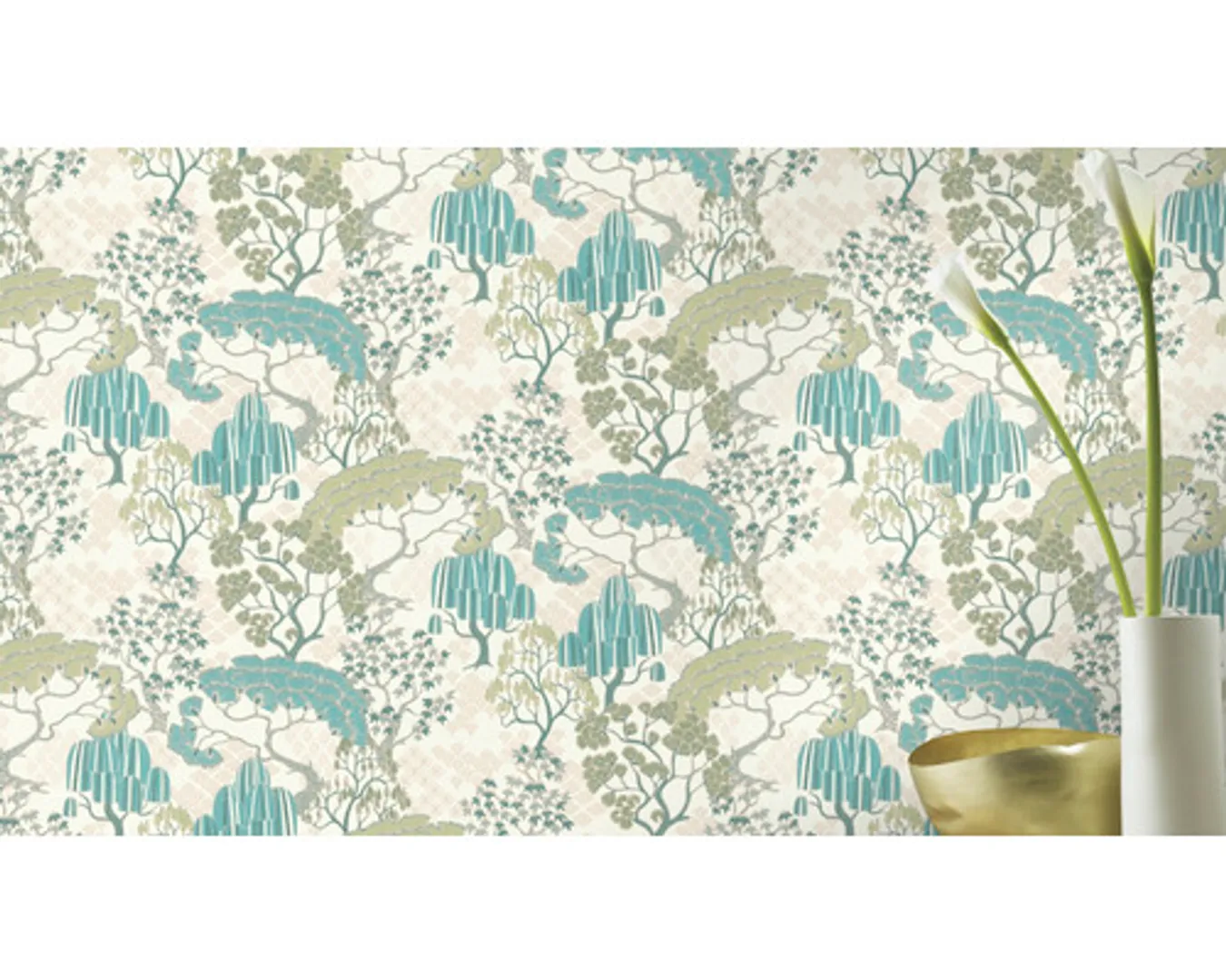 Savana - Parato giapponese con tema bonsai in 2 colorazioni su trama effetto tessuto