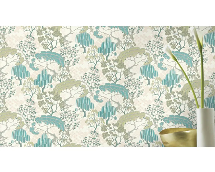 Savana - Parato giapponese con tema bonsai in 2 colorazioni su trama effetto tessuto