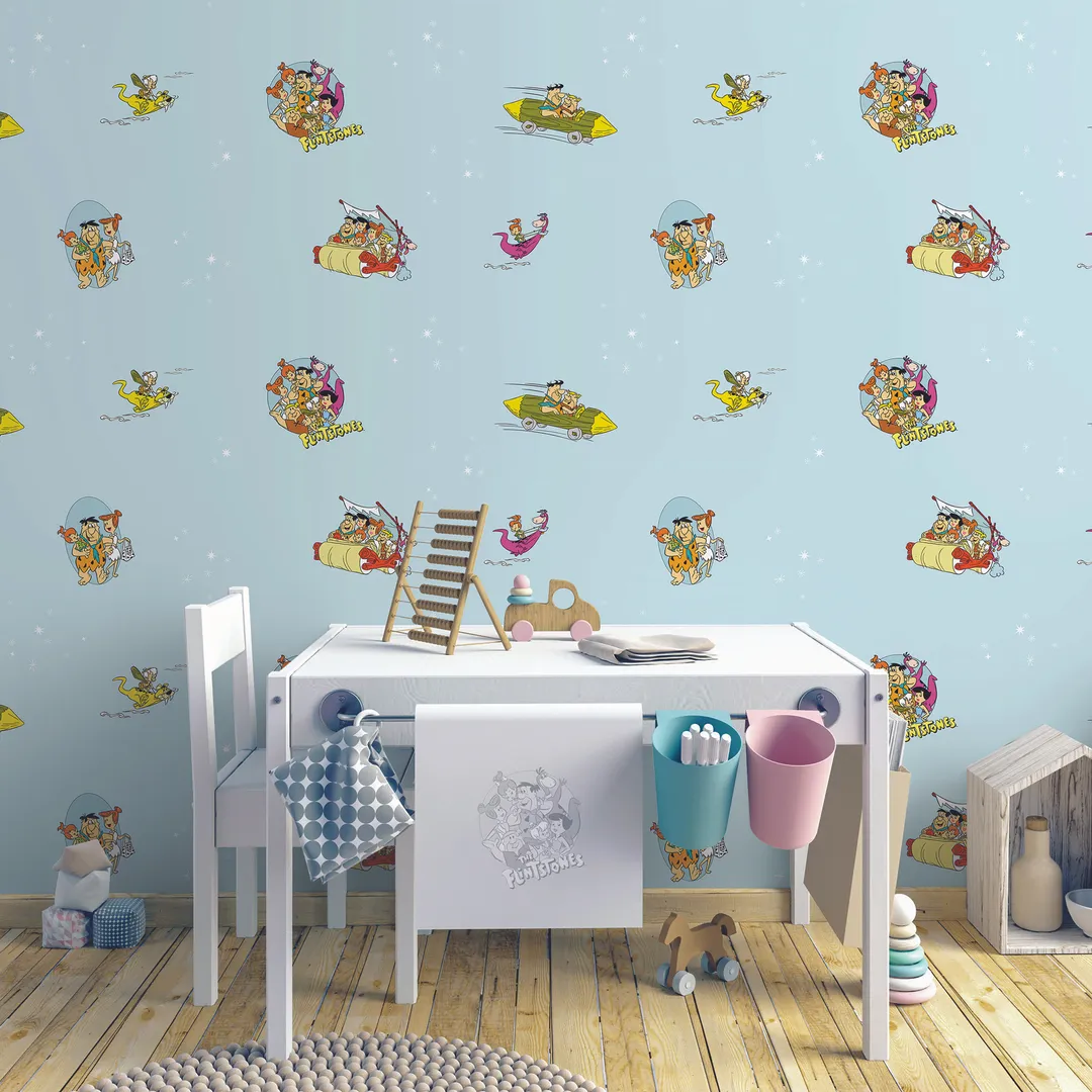 Ada Kids - Carte da parati per camerette bambini. Stampa Flinstones. Rotoli grandi il doppio