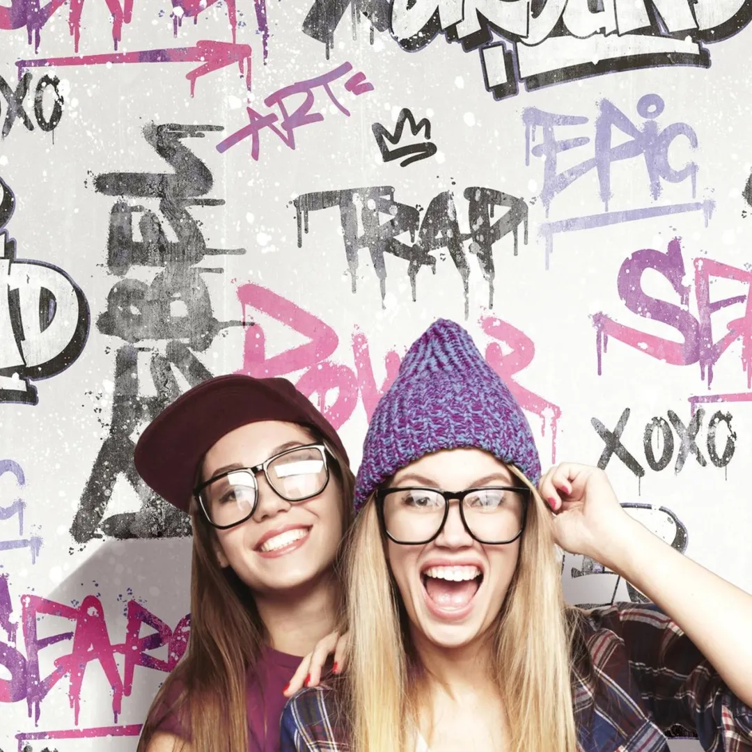Friends e Coffee - Carta da parato per ragazzi e ragazze. Stile moderno murales con scritte