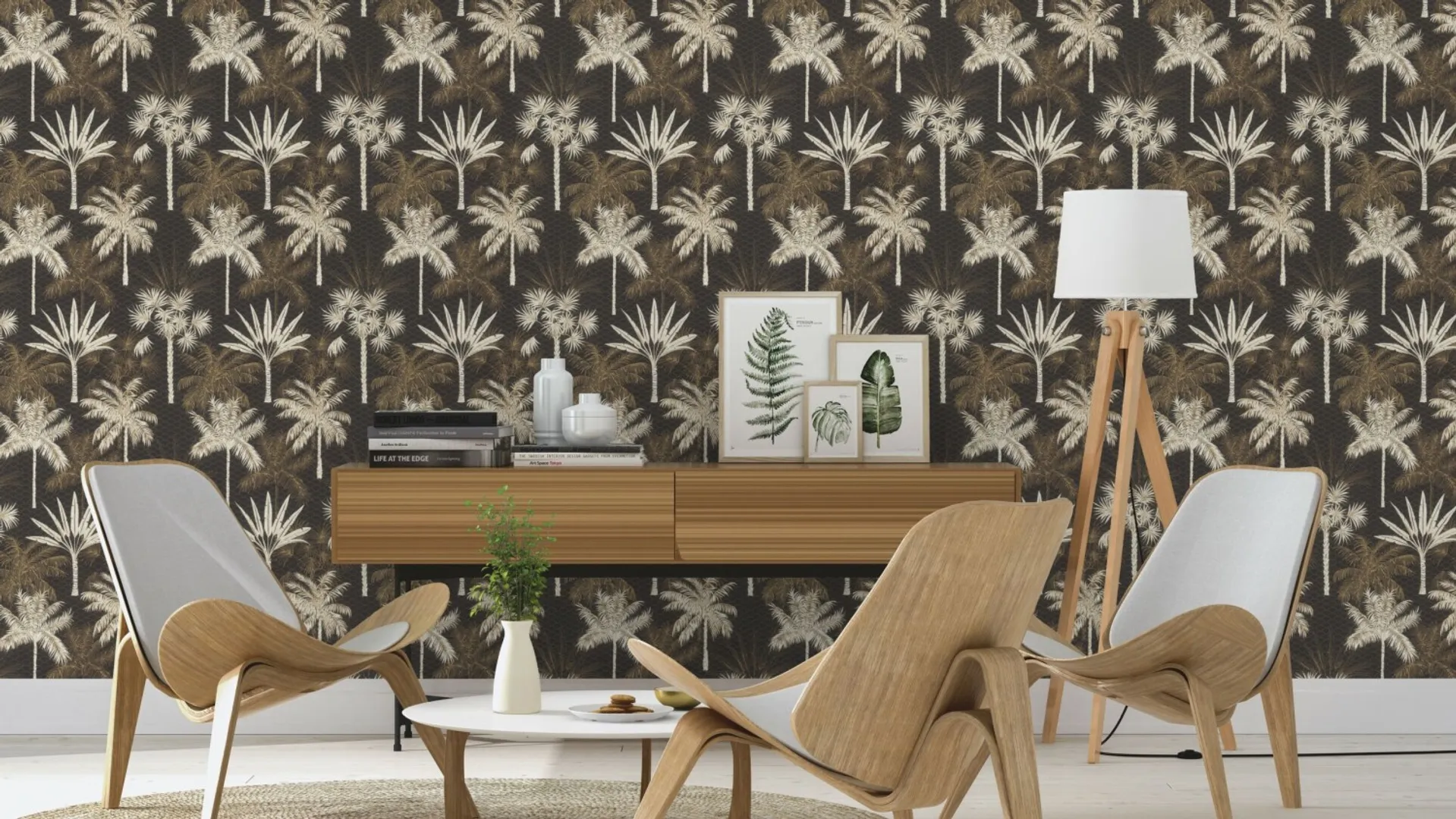 Savana - Parato palme tropicali colore nero ed oro 